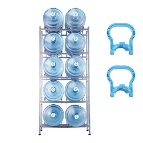 5 Tiers Water Jug Holder, 5 Gallon Water Bottle Holder, Double Row Water Bottle Rack for 10 Bottles, Heavy Duty Water Jug Rack for Kitchen, Offic