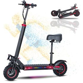 WHOSU 800W/1200W Off-road Electric Scooter with Seat, 10''/11'' Off-road Tires, 48V 21Ah Battery, Dual Suspension Commuting E-scooter (Battery: 1200W-48V 18Ah)
