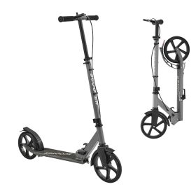 Kick Scooter for Kids Ages 8+, Teens & Adults, 2-Wheel Toddler Scooter with Adjustable Height Handlebar, Wide Anti-Slip Deck (Brake Type: Hand Brake, Color: Gray)